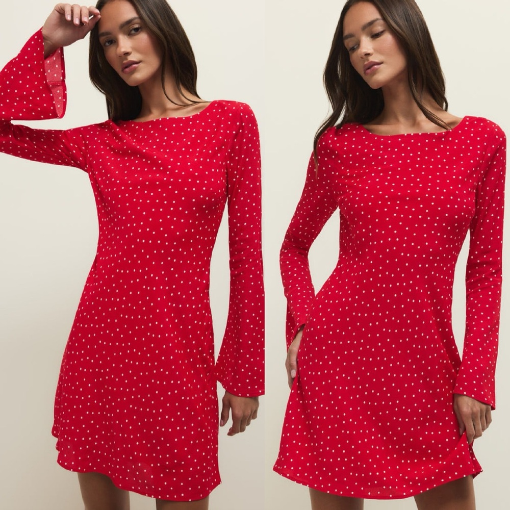 Red Polka Dot Long-Sleeve Shift Dress